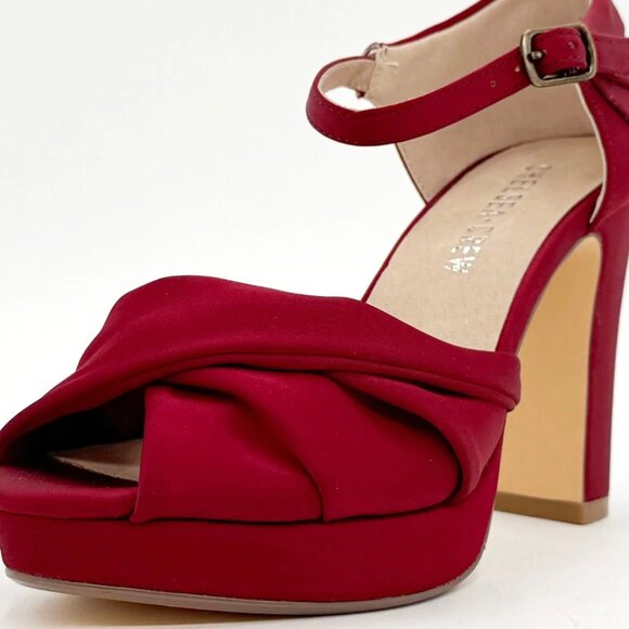 Dark Red Satin Heels - Picture 3 of 4